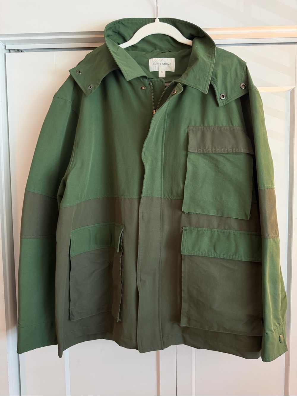 Sun + Stone Two-Tone Olive Field Jacket